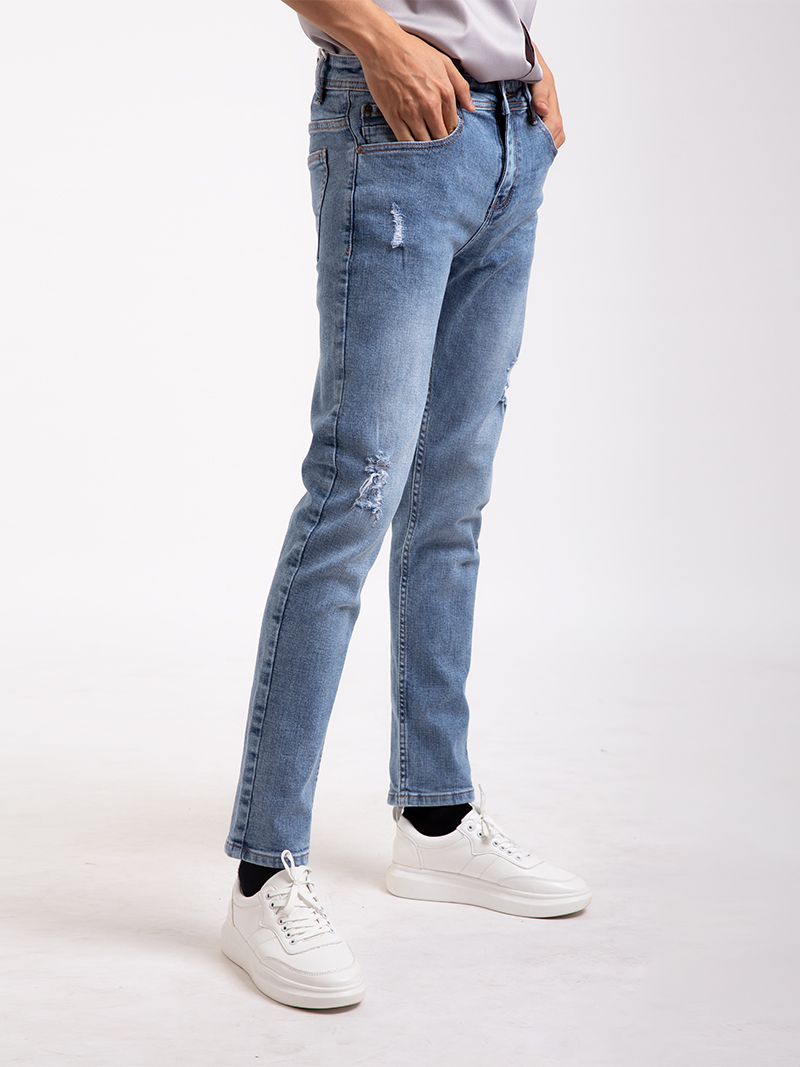 Quần Jean Rách Slimfit QJ1663 Màu Xanh Biển 