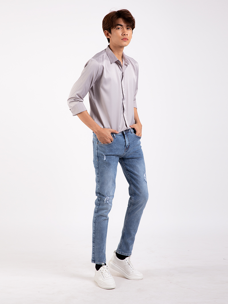 Quần Jean Rách Slimfit QJ1663 Màu Xanh Biển 