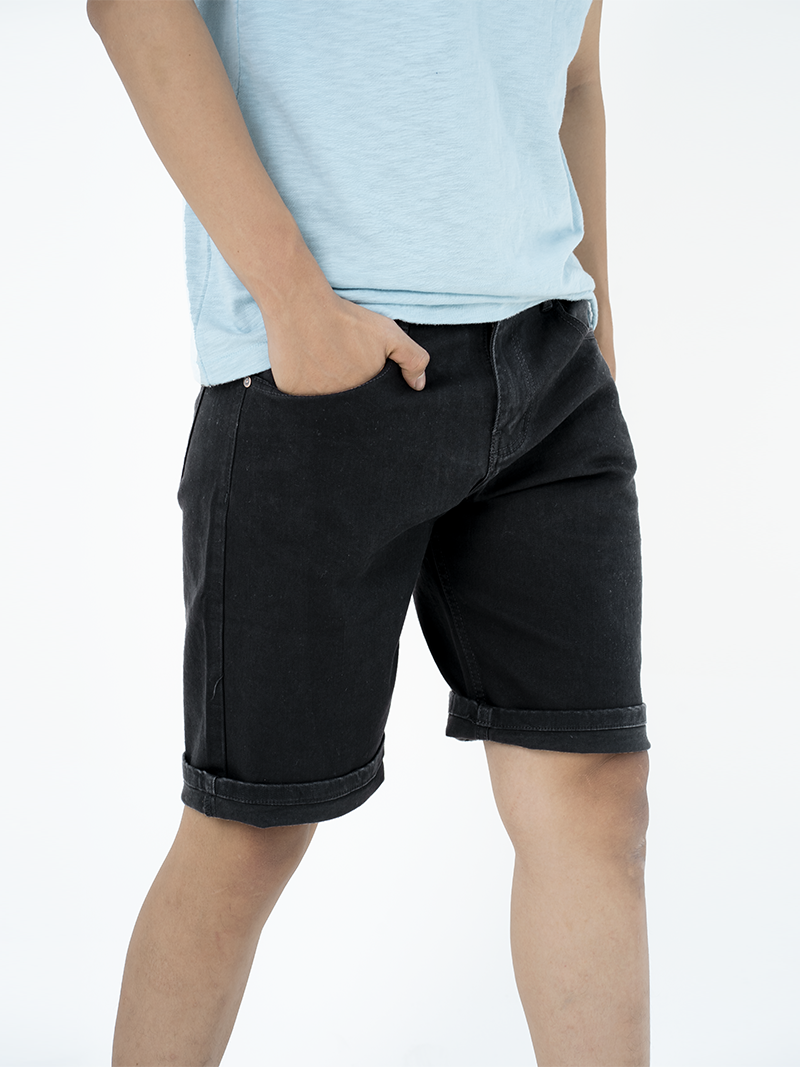 Quần Short Jean Form Regular QS001 Màu Đen