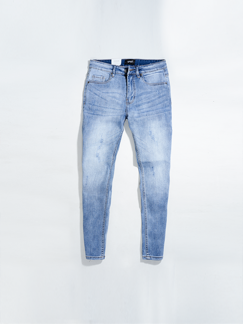 Quần Jeans Xước Form Regular QJ018 Màu Xanh